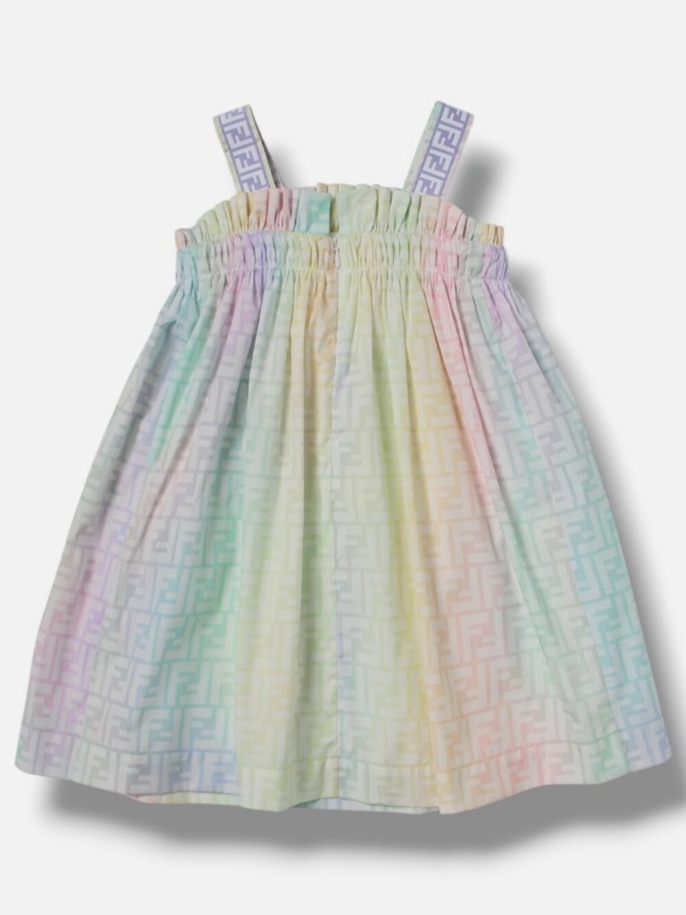 Fendi Little Girl's & Girl's Green White Cotton Double-F Logo Dress Size 12+